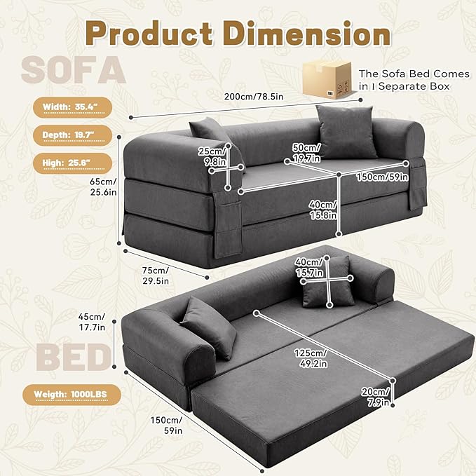 Convertible Sleeper Sofa Bed, 78.5 Inch Faux Leather Futon Couch - Image 6