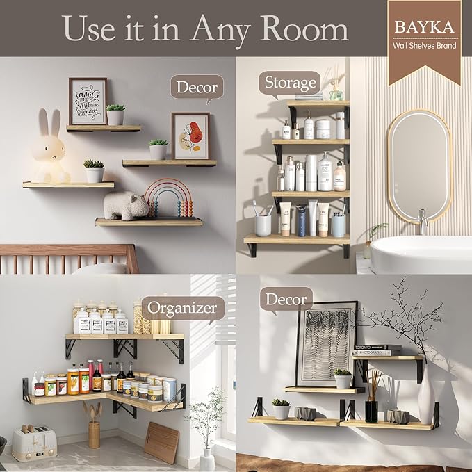 BAYKA Shelves for Bedroom Decor, Floating Wall Shelf for Living Room Kitchen - Image 7