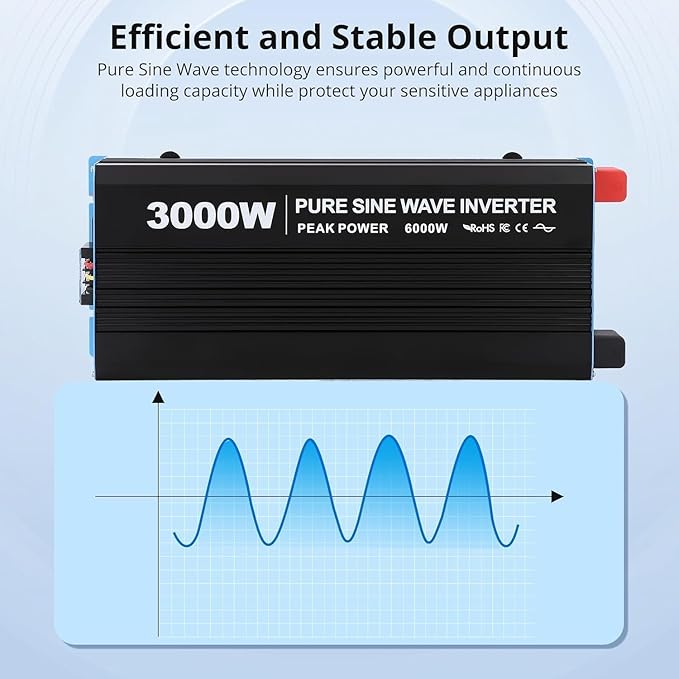3000W Pure Sine Wave Inverter 1 USB Port 5v/2.4a, LCD Display&Remote Controller - Image 6
