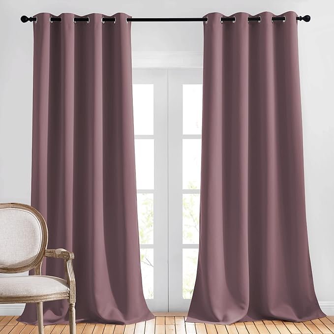 NICETOWN Blackout Dry Rose Curtains 102 inches Long 2 Panels Burg, Grommet by NICETOWN