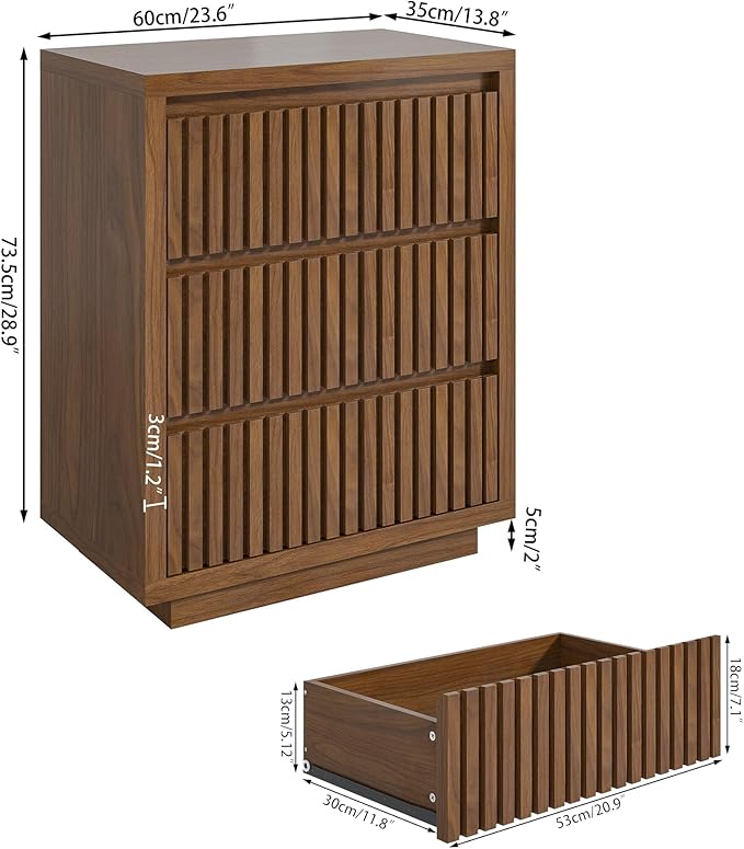 Fluted 3 Drawer Dresser, Mid Century Small Dresser - Image 2