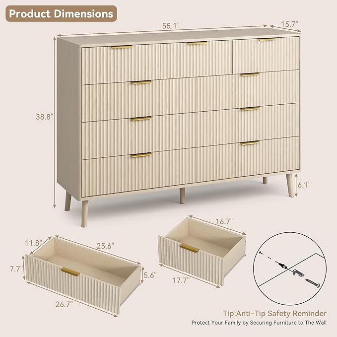 CARPETNAL Fluted 9 Drawer Dresser - Image 2
