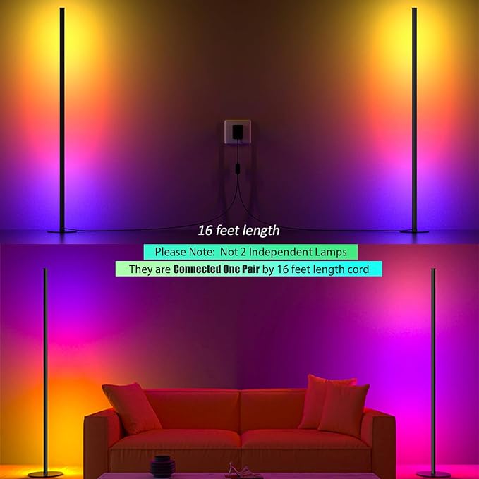 Corner Floor Lamp, RGB IC LED Corner Lamp, 16 Million DIY Color & Warm White - Image 2