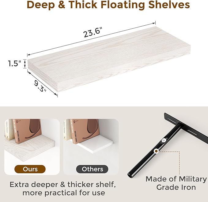 Fun Memories Floating Shelves for Wall, 24 x 9.3 Floating Shelf Wall-Mounted - Image 3
