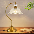 Vintage Table Lamp with a Floral Clear Glass Shade, A Plug-in Nightstand Lamp by Unknown