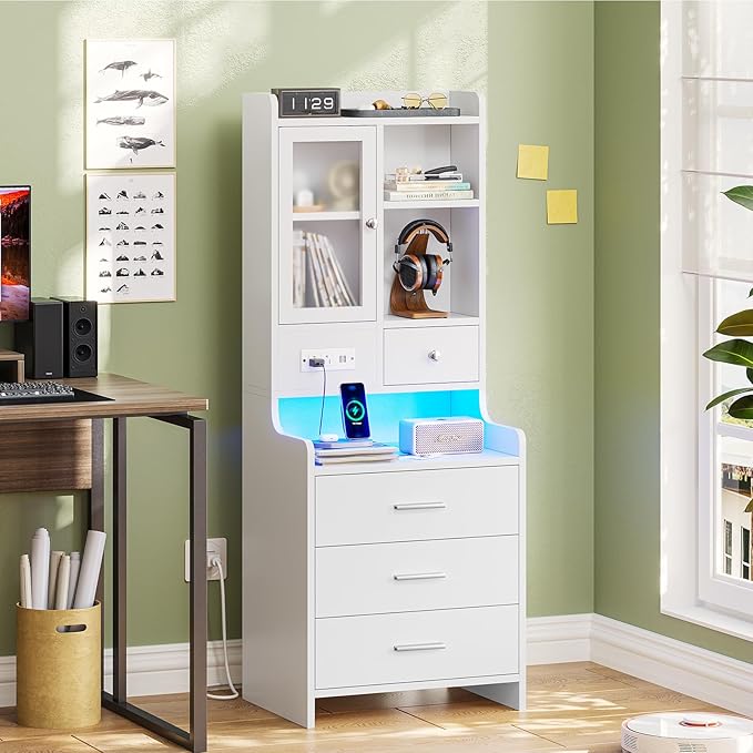 ADORNEVE Tall Night Stand with Charging Station and LED Lights, 49.2" - Image 7