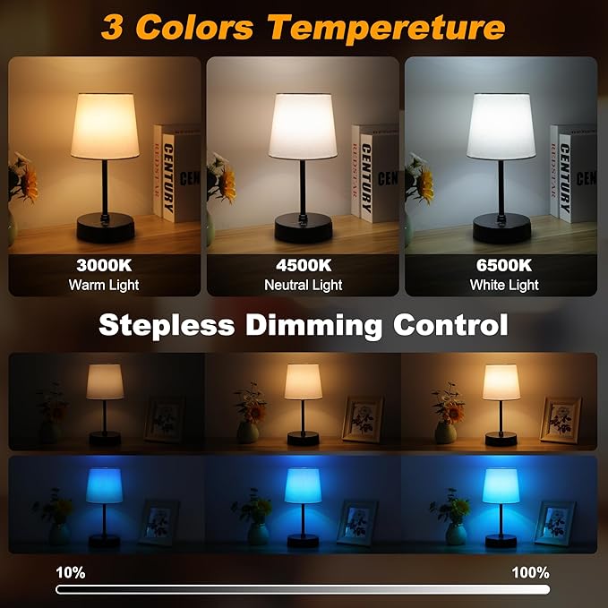 Ascher Small Bedside Table lamp, RGB Color Changing Lamps, 3 Color Temperatures - Image 2