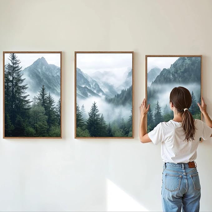 YeeHomedec Large Mountain Framed Canvas Wall Art, Mordern Calming Forest Wall - Image 2