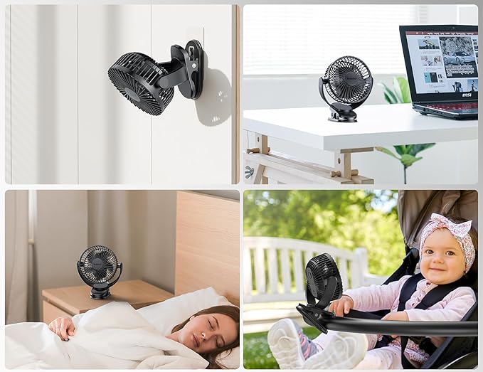 Svinkal USB Personal Clip on Fan 5000mAh Battery Operated 6in, Type C, 3 Speed - Image 8