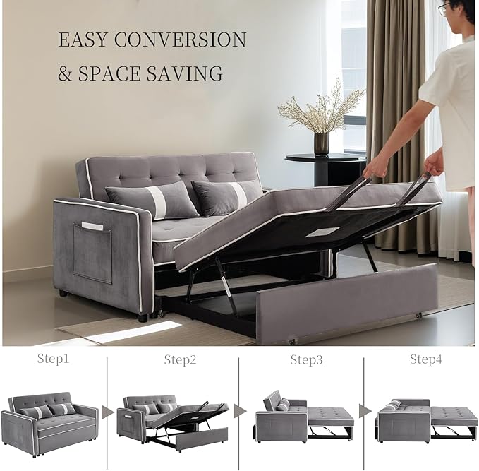 Convertible Sofa Bed, 3-in-1 Loveseat Futon Sofa Bed - Image 6