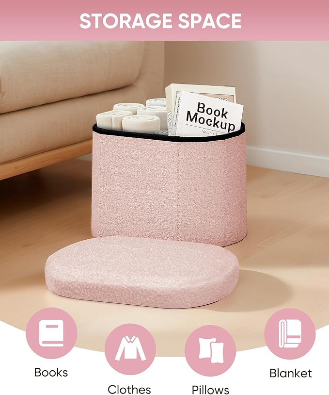 B FSOBEIIALEO Storage Ottoman for Dorm Room, Boucle Folding Storage Ottoman - Image 4