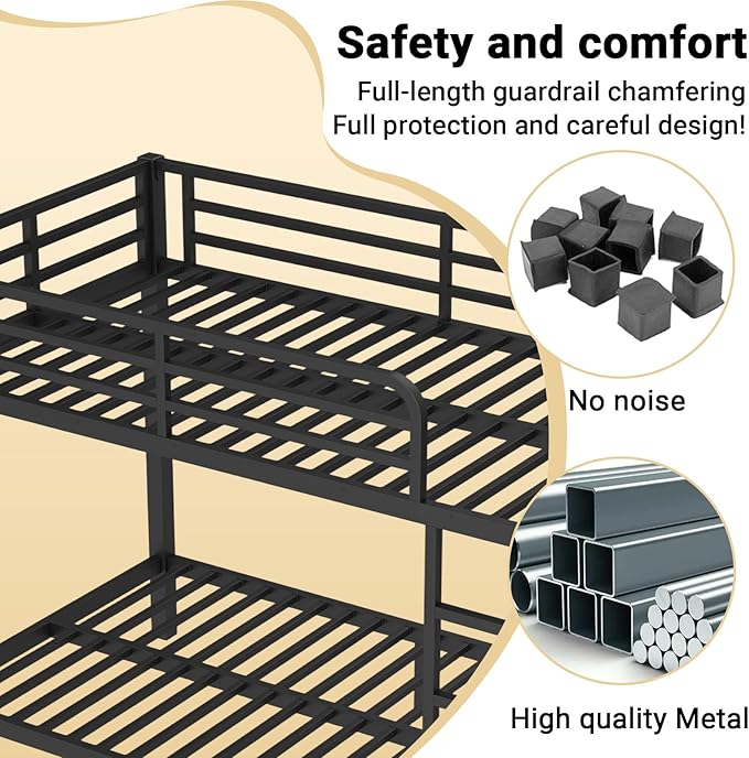 Twin Over Twin Bunk Bed Frame, Heavy Duty Metal Loft Bed - Image 6