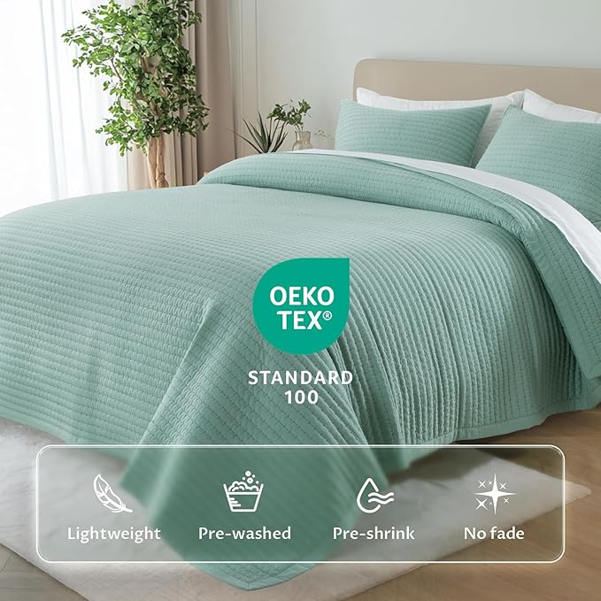 KASENTEX Queen XL Quilt Set 98"x98" – Soft Washed 3-Layer Lightweight Bedspread - Image 2