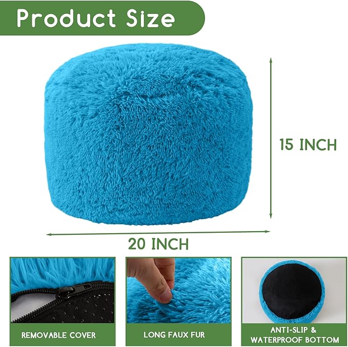 HIGOGOGO Round Stuffed Pouf Ottoman, Long Faux Fur Poufs - Image 2