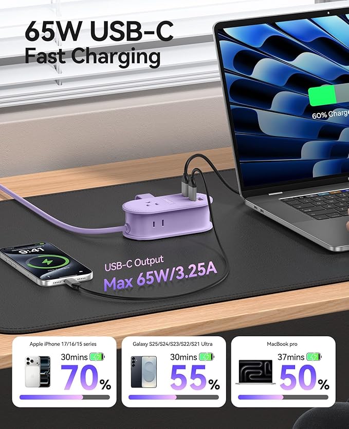 ORICO 65W USB Travel Power Strip, 7 in 1 Charging Station - Image 4