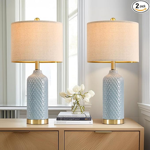 24.25" Modern Ceramic Blue Table Lamps Set of 2 by G-SAFAVA