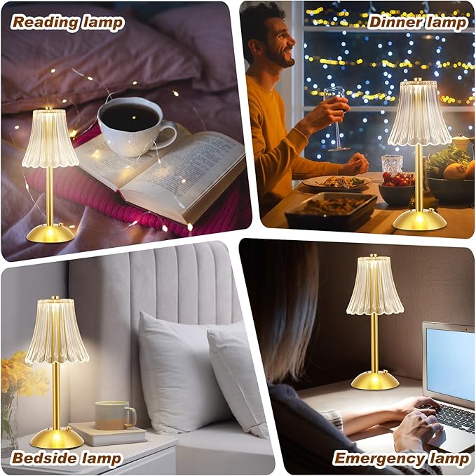 Liliful 12 Pcs Cordless Table Lamp Rechargeable Touch LED Small Gold Portable - Image 6