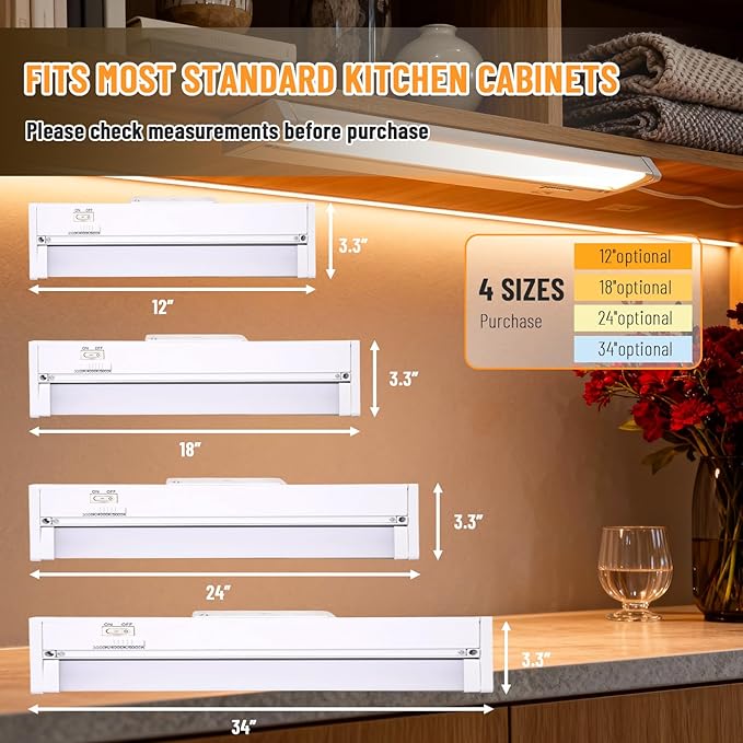 24" 4Pack Hardwired Under Cabinet LED Light Plug in, 16W 1200LM, Rotatable 45° - Image 9