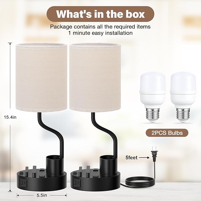 Bedside Table Lamps for Bedroom Set of 2 - Image 6