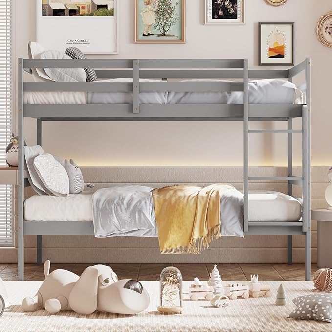 Giantex Bunk Bed Twin Over Twin, Solid Wood Bunk Bed - Image 5