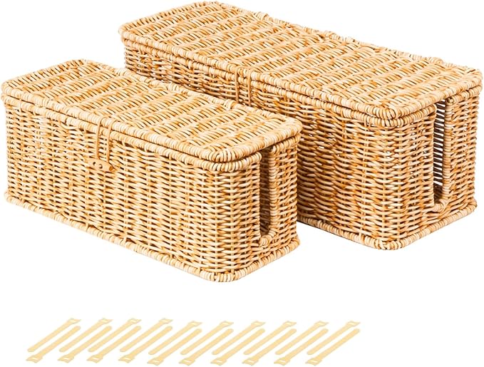 BROWNLILY Cable Management Box, Rattan Style Cord Organizer by Unknown