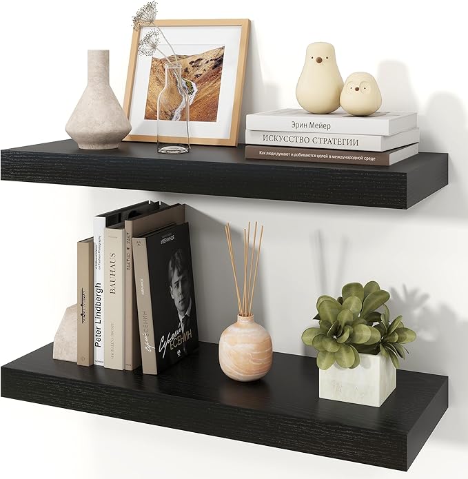 Floating Shelves for Wall, 9.3" Deep Wall Mounted Wood Shelves for Bathroom by Unknown