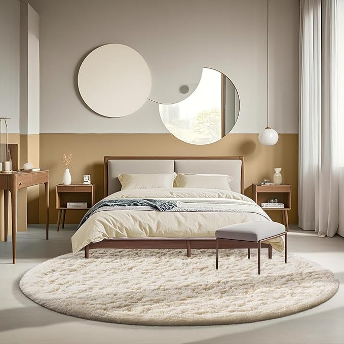 Ophanie Round Rugs 6Ft Ivory Circle Area Rug, Aesthetic Room Decor, Fluffy by Ophanie