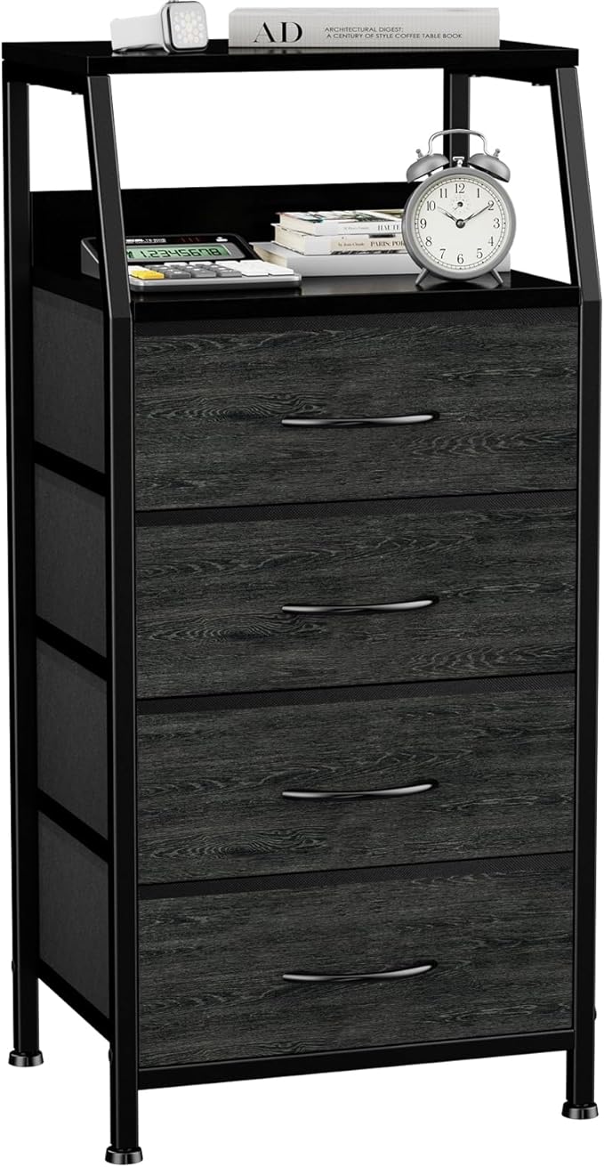 Dresser with 4 Drawers, Fabric Storage Tower by Ollieroo