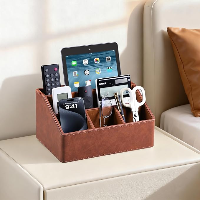 MEIBOOCH PU Leather Desk Organizer, Luxury Remote Control Holder - Image 6