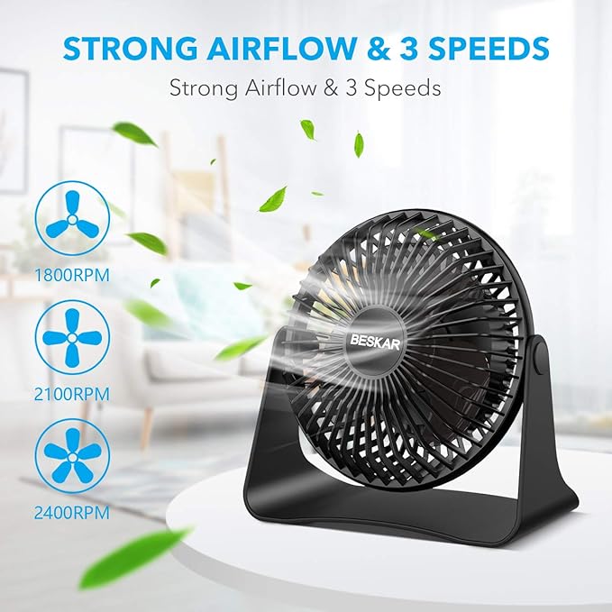 BESKAR USB Small Desk Fan, Portable Fans - Image 2
