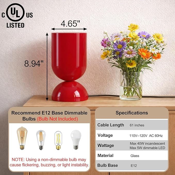 8.9'' Modern Glass Table Lamp, Dimmable Bedside & Desk Lamp - Image 2