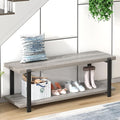 FOLUBAN Entryway Bench, Vintage Wood and Metal Shoe Bench by FOLUBAN