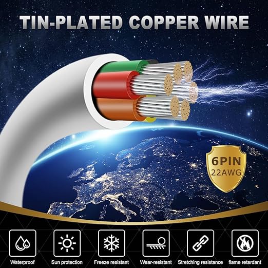 22 Gauge 6 Conductor Electrical Wire, 65.6FT White Stranded Low Voltage 22/6 - Image 2