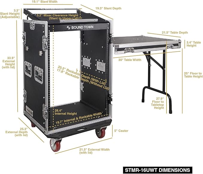 Sound Town Heavy-Duty 1/2" Plywood 16U PA/DJ Rack/Road Case - Image 6