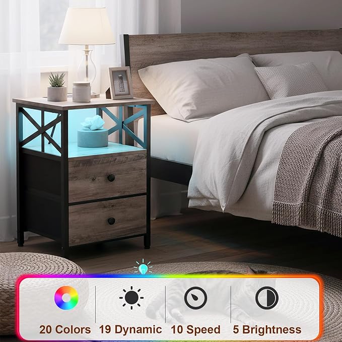 AMHANCIBLE Night Stand Set 2, LED Nightstand - Image 5