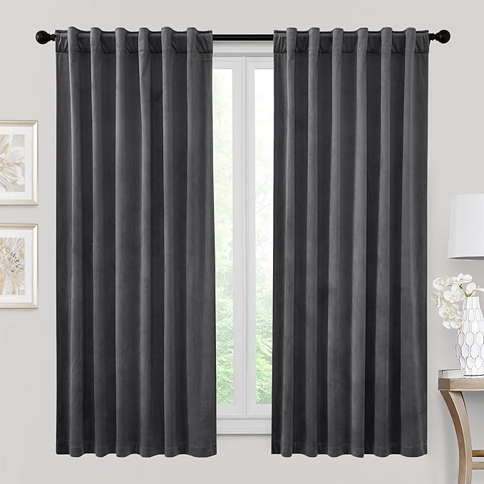 RYB HOME Grey Velvet Curtains 72 inches Long by RYBHOME