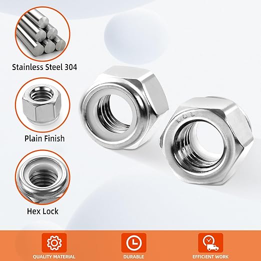 MewuDecor 5/16-18 Nylon Insert Hex Lock Nuts Locknuts, 304 Stainless Steel 18-8 - Image 4