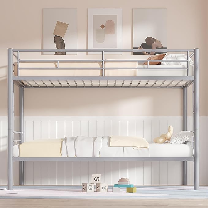 VECELO Bunk Bed Twin Over Twin, Metal Bunkbeds - Image 3