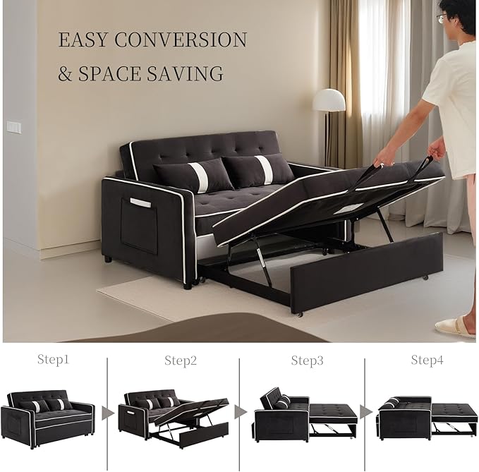 Convertible Sofa Bed, 3-in-1 Loveseat Futon Sofa Bed - Image 6