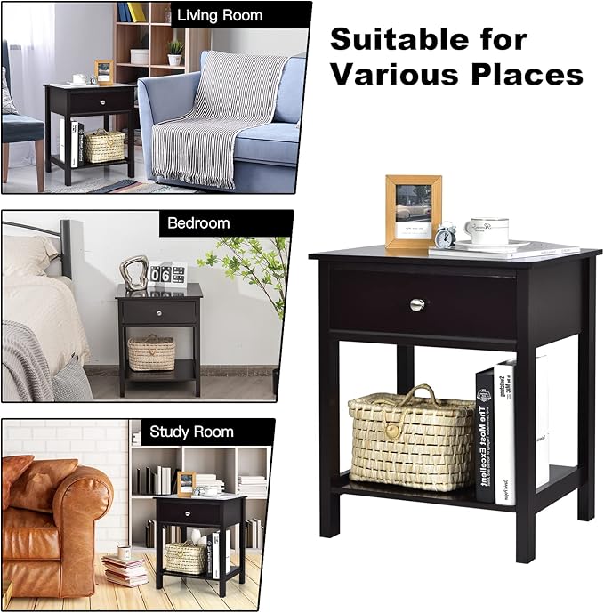 Giantex Nightstand Set of 2, Wood End Table - Image 9