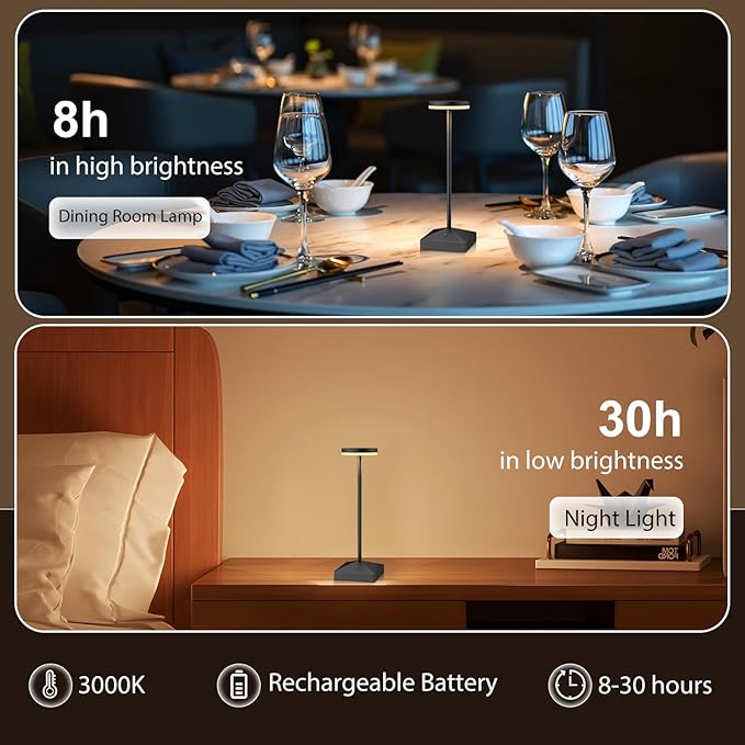 3 Pack 7.67in Black Small Cordless Table Lamps Rechargeable, Battery Operated - Image 7