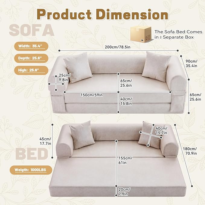 Convertible Folding Sofa Bed, 78.5 Inch Faux Leather Futon Couch - Image 3