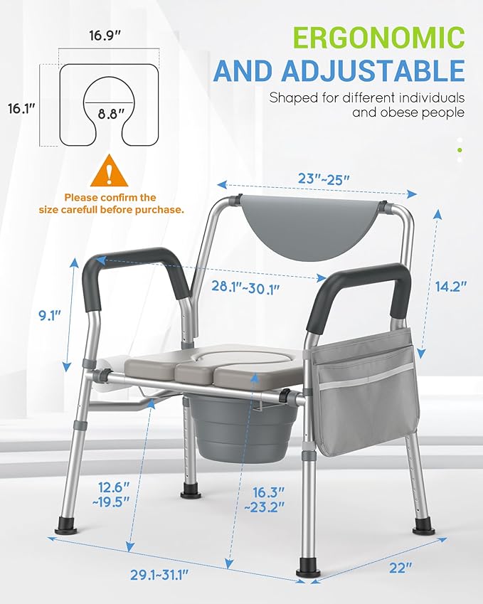 Heavy Duty Bariatric Commode, 4-in-1 Portable Bedside Commode or Over-Toilet - Image 3