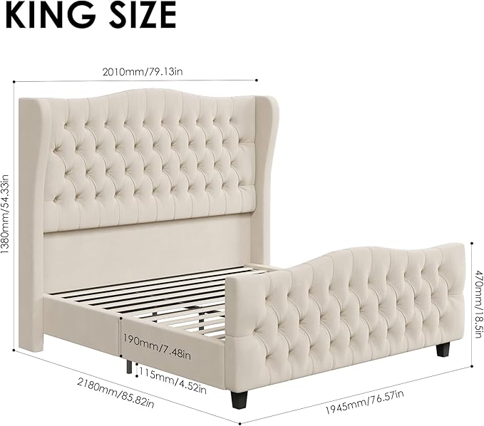 Keyluv King Size 54.3” Tall Platform Bed Frame - Image 2