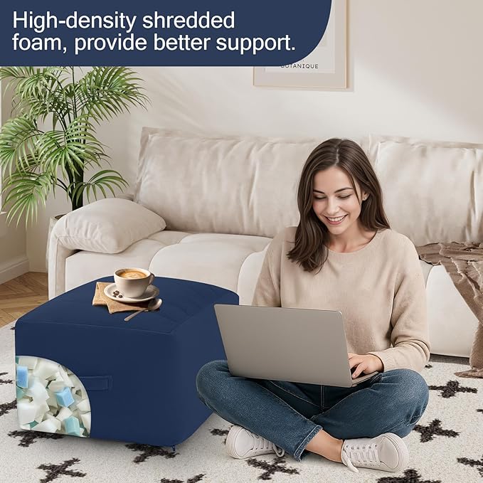 MeMoreCool Square Stuffed Pouf Ottoman Foot Rest, Floor Pouf Foot Stool - Image 4