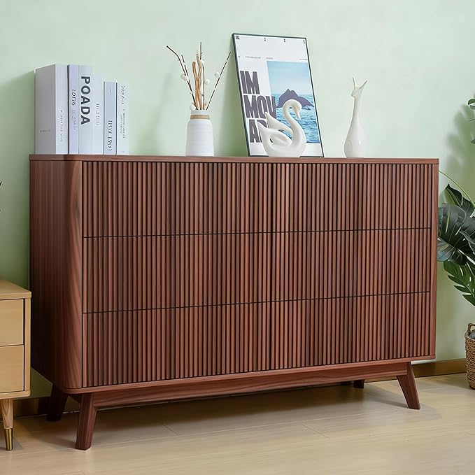 Fluted 6 Drawers Dresser for Bedroom, Wooden Dresser TV Stand, Wood Drawer - Image 4