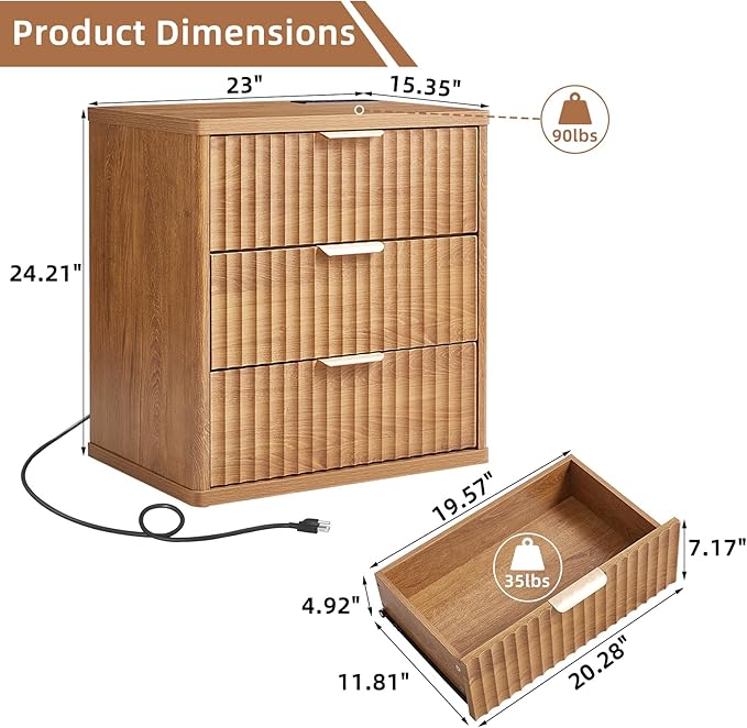 LEYAOYAO Fluted Farmhouse Nightstand Set of 2 - Image 3
