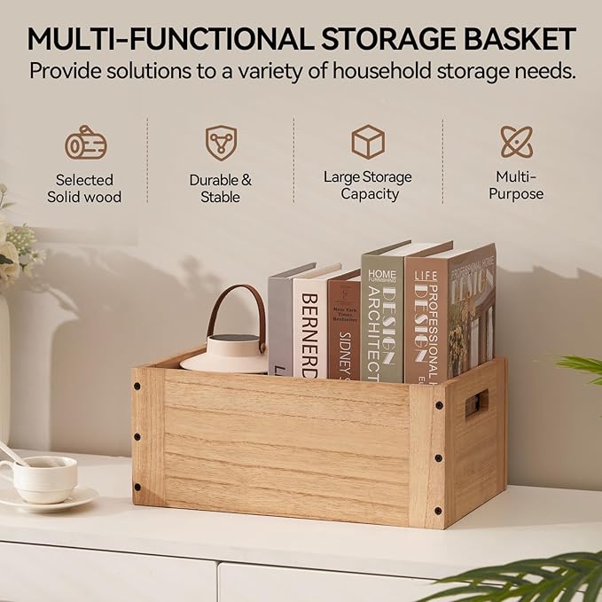 KIRIGEN Stackable Wood Storage Cube /Basket/ Bins Organizer - Image 7
