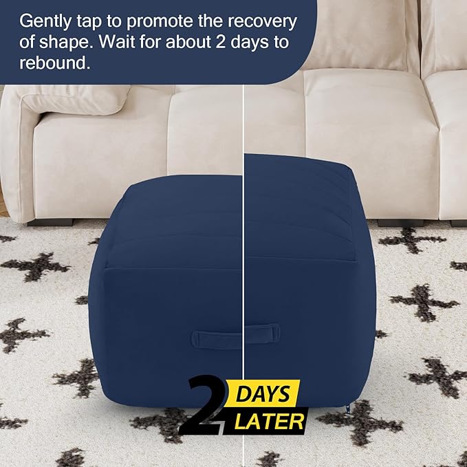 MeMoreCool Square Stuffed Pouf Ottoman Foot Rest, Floor Pouf Foot Stool - Image 7