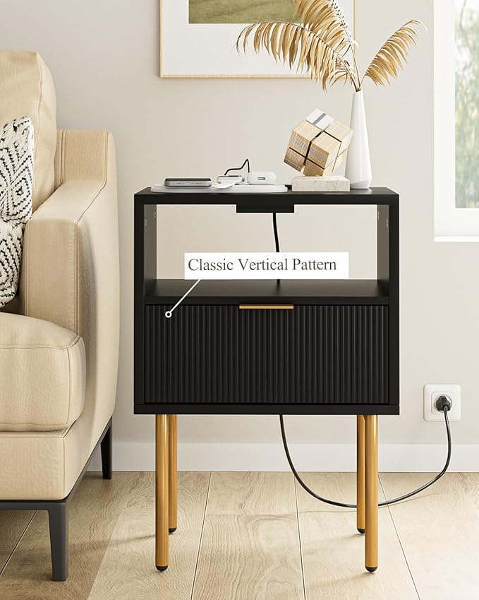 Masupu Nightstand with Charging Station, Mid-Century Modern Bedside Table with - Image 4
